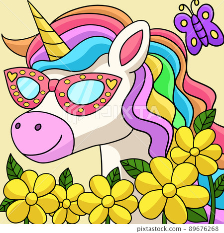 Unicorn Wearing Sunglasses Colored Illustration Unicorn Wearing Sunglasses Colored Illustration 89676268