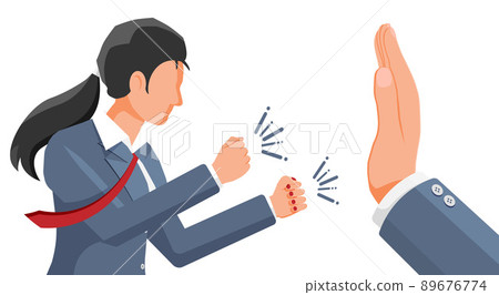 Big Hand Show Stop Gesture to Businesswoman. 89676774