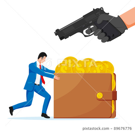 Bandit with Gun and Man with Wallet full of Money. Bandit with Gun and Man with Wallet full of Money. 89676776
