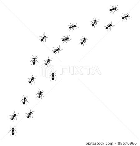A path of ants running up. View from above. Vector illustration in flat cartoon style A path of ants running up. View from above. Vector illustration in flat cartoon style 89676960
