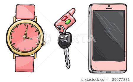 Pink Watch, Car Key, Phone. Women Accessories Pink Watch, Car Key, Phone. Women Accessories 89677881