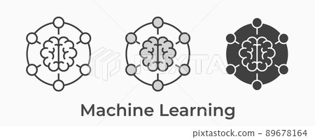 Machine learning icon. Black vector illustration isolated on white background. Machine learning icon. Black vector illustration isolated on white background. 89678164