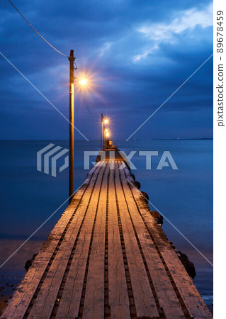 Night view of the retro pier on the Haraoka coast, Minamiboso 89678459