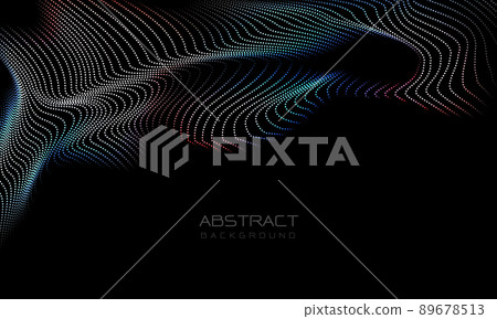 Abstract 3D color dots wave curve motion light on black with blank space design modern futuristic technology background vector 89678513