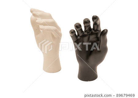 Old shabby mannequin hands on a white background 89679469
