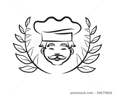 Chef Wearing Hat Laurel Branch Vector Illustration Chef Wearing Hat Laurel Branch Vector Illustration 89679666