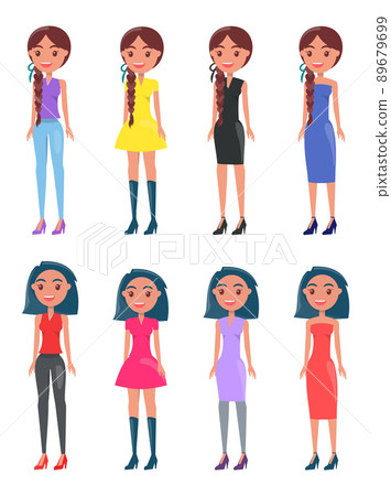 Brunette Braided Girls in Modern Casual Looks Set Brunette Braided Girls in Modern Casual Looks Set 89679699