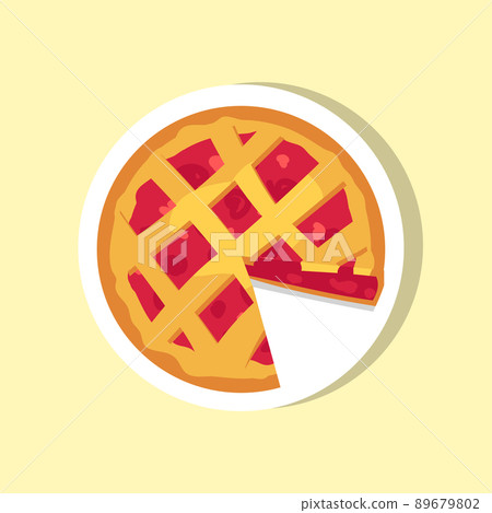 Cherry Pie with Cut Piece of Delicious Cake Vector 89679802