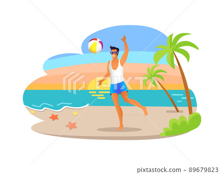 Guy Playing Ball Coastline at Tropical Sea Shore Guy Playing Ball Coastline at Tropical Sea Shore 89679823