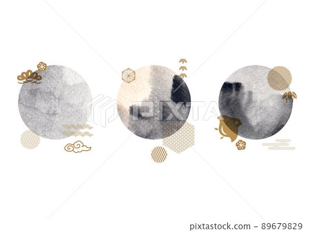 Japanese background with black and white texture in circle shape vector. Brush stroke with abstract art with Asia traditional icon pattern. Template design with geometric pattern in vintage style 89679829
