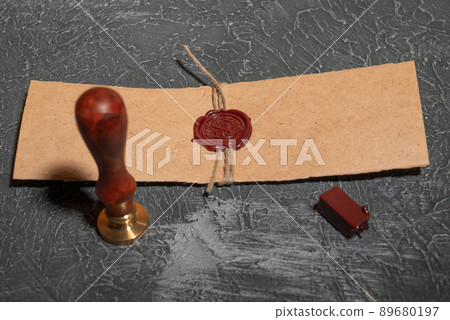 Notary's public pen and stamp on testament and last will. Notary public tools 89680197
