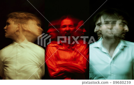 Portrait of psychos of people with mental disorders. Collage with psychopaths Portrait of psychos of people with mental disorders. Collage with psychopaths 89680239
