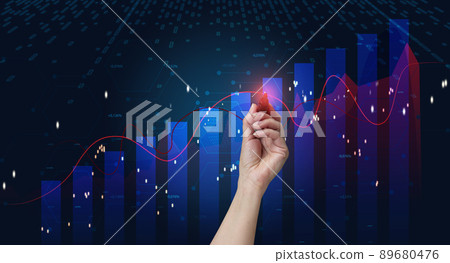Holographic chart with rising rates and indicators. Business growth concept, high profitability, successful startup. The growth of the exchange rate Holographic chart with rising rates and indicators. Business growth concept, high profitability, successful startup. The growth of the exchange rate 89680476