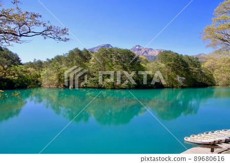 春天的五色沼和萬代山（福島縣北鹽原村） 89680616