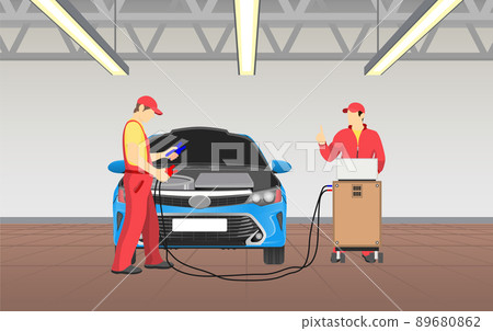 Car Service and Busy Workers Vector Illustration Car Service and Busy Workers Vector Illustration 89680862