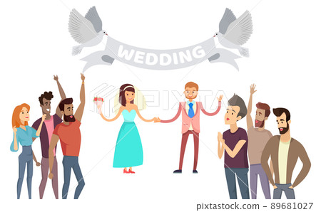 Wedding Process Lot of Friends on Festive Ceremony 89681027