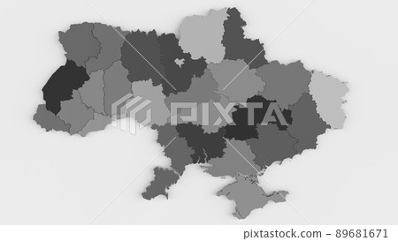 Ukraine Map with all Oblaste - very detailed - 3D Rendering 89681671