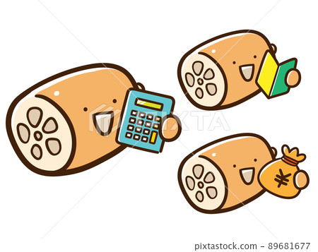 計算器、初學者標記、可愛的蓮藕手寫風格插圖集 89681677