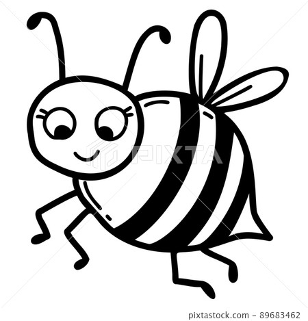 Cute bees. Winged striped insect, wasp. Linear hand drawing. Vector illustration. Character for design, decor, decoration and print. Cute bees. Winged striped insect, wasp. Linear hand drawing. Vector illustration. Character for design, decor, decoration and print. 89683462