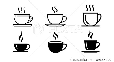 一杯熱咖啡的可愛咖啡杯矢量圖標集材料 一杯熱咖啡的可愛咖啡杯矢量圖標集材料 89683790