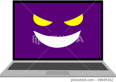 筆記本電腦屏幕上的可怕面孔(網絡釣魚詐騙的圖像等) 筆記本電腦屏幕上的可怕面孔(網絡釣魚詐騙的圖像等) 89684162