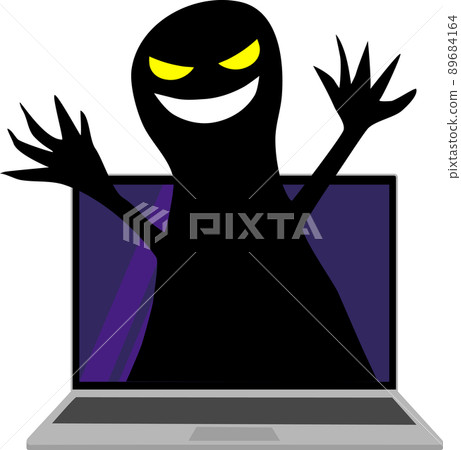 一個壞人從筆記本電腦裡跳出來的形象 一個壞人從筆記本電腦裡跳出來的形象 89684164