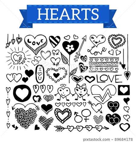 Doodle set of hearts isolated on white background Doodle set of hearts isolated on white background 89684178