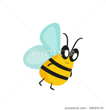 Cartoon bee mascot. A small bees flies. Wasp collection. Vector characters. Incest icon. Template design for invitation, cards. Doodle style 89684270