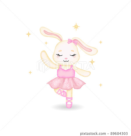 Cute ballerina bunny in pink dress. Watercolor - Stock Illustration  [89684303] - PIXTA