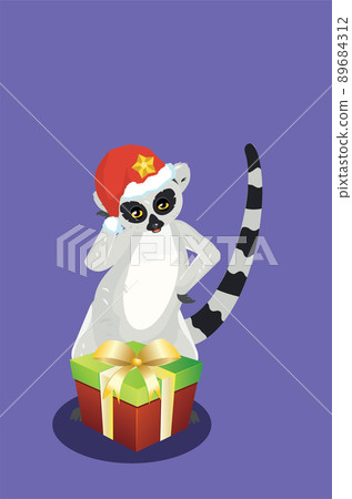 Lemur in Christmas hat card Lemur in Christmas hat card 89684312