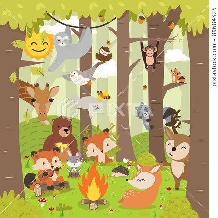 Cute woodland forest animals cartoon background 89684325