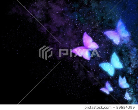 夢幻般的蝴蝶在黑暗的水彩背景材料中跳舞 89684399