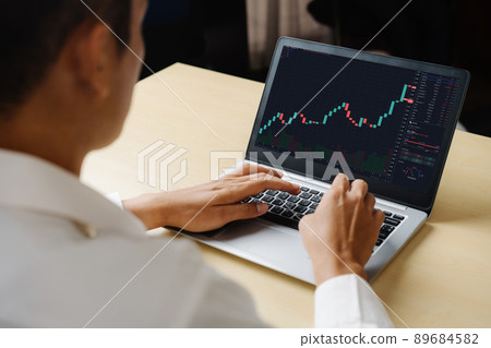 Stock market data chart analysis by ingenious computer software 89684582