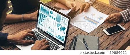 Business data dashboard analysis by ingenious computer software 89684611