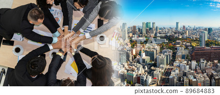 Happy business people celebrate teamwork success broaden view Happy business people celebrate teamwork success broaden view 89684883