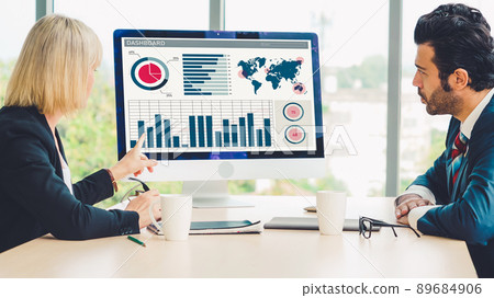 Business data dashboard analysis by ingenious computer software 89684906
