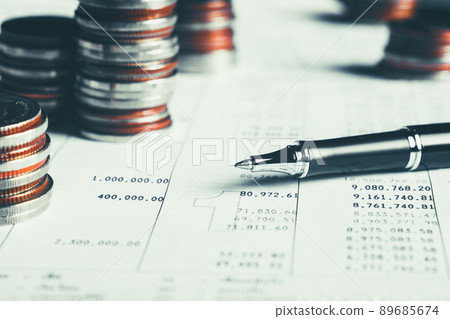 Pile of gold coins stack in finance treasury deposit bank account for saving Pile of gold coins stack in finance treasury deposit bank account for saving 89685674