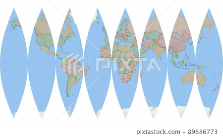 Eight divisions of the globe development map using the boat-shaped polyconic projection Eight divisions of the globe development map using the boat-shaped polyconic projection 89686773