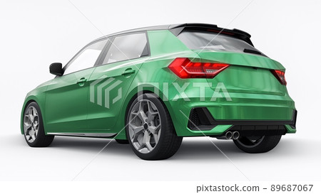 Compact urban premium car in a dark green hatchback on a white isolated background. 3d illustration 89687067
