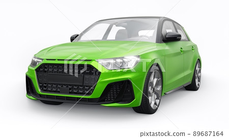 Compact urban premium car in a green hatchback on a white isolated background. 3d illustration 89687164