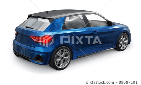 Compact urban premium car in a dark blue hatchback on a white isolated background. 3d illustration Compact urban premium car in a dark blue hatchback on a white isolated background. 3d illustration 89687191