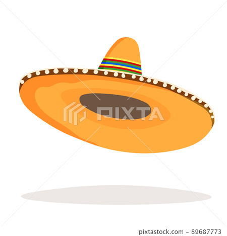 Mexican ethnic sombrero hat isolated element. Vector drawing illustration for icon, game, packaging, banner. Wild west, Mexico concept. Traditional Mexican wide brimmed hat Mexican ethnic sombrero hat isolated element. Vector drawing illustration for icon, game, packaging, banner. Wild west, Mexico concept. Traditional Mexican wide brimmed hat 89687773