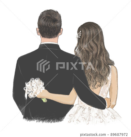 Young couple on their wedding day hand drawn Illustration 89687972