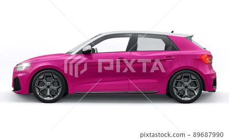Compact urban premium car in a pink hatchback on a white isolated background. 3d illustration Compact urban premium car in a pink hatchback on a white isolated background. 3d illustration 89687990