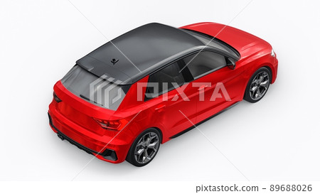 Compact urban premium car in a red hatchback on a white isolated background. 3d illustration Compact urban premium car in a red hatchback on a white isolated background. 3d illustration 89688026