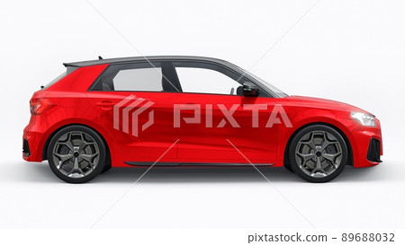 Compact urban premium car in a red hatchback on a white isolated background. 3d illustration 89688032