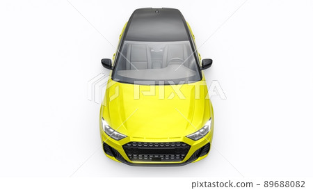 Compact urban premium car in a yellow hatchback on a white isolated background. 3d illustration Compact urban premium car in a yellow hatchback on a white isolated background. 3d illustration 89688082