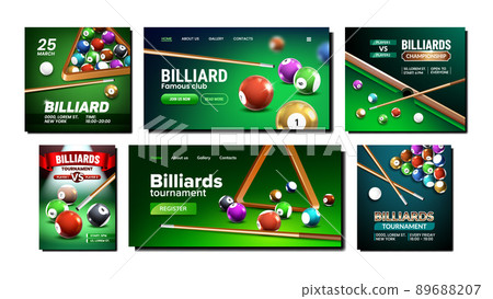 Billiard Creative Promotion Posters Set Vector Billiard Creative Promotion Posters Set Vector 89688207