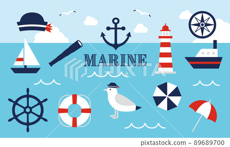 Cute marine motif set 89689700
