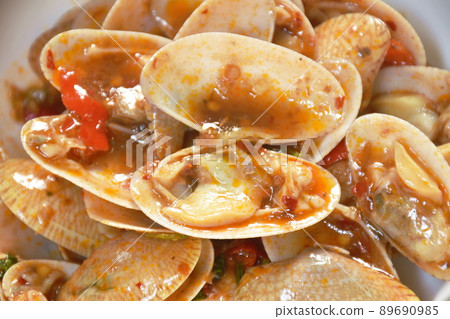 stir fried clams with roasted chili paste on bowl stir fried clams with roasted chili paste on bowl 89690985